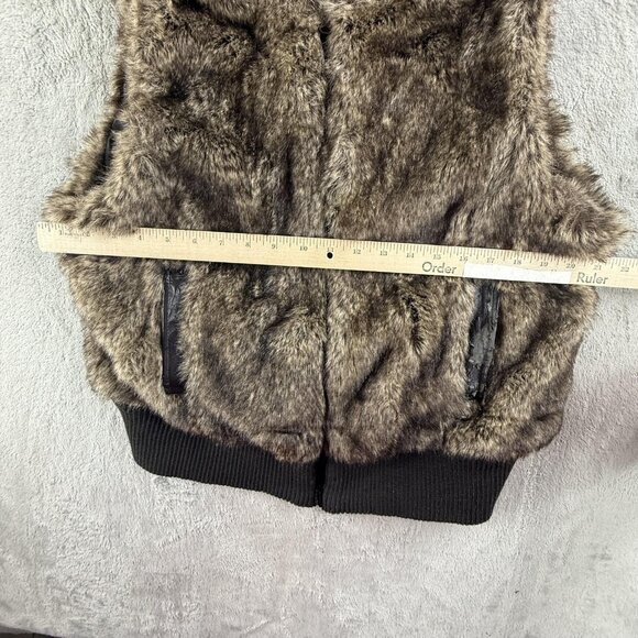 Op Ocean Pacific Faux Fur Vest Womens XL Dark Brown Hooded Bomber Full Zip Y2K - Picture 7 of 12